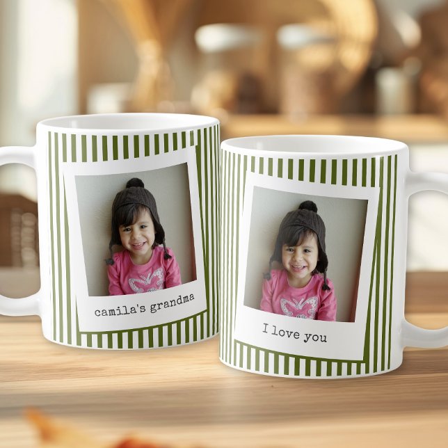 Modern Simple Grandma Photo Coffee Mug (Front and back of photo mug shown on image, customize with photos and text.)