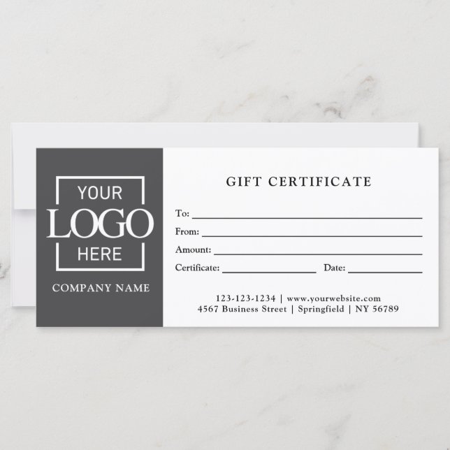 Modern Simple Gray Business Logo Gift Certificate (Front)