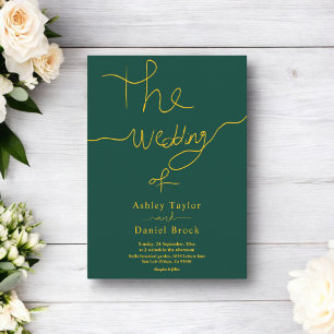 Modern Simple Green And Gold Calligraphy Wedding Invitation