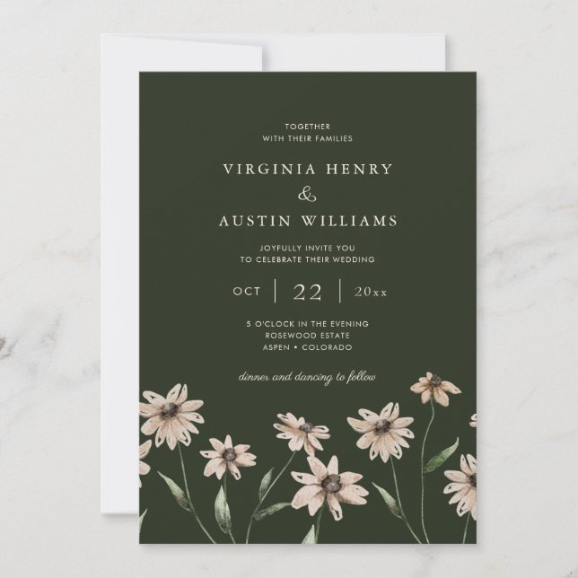 Modern Simple Green Floral Wedding Invitation (Front)
