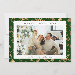 Modern Simple Green Gold   Family Photo Christmas Holiday Card