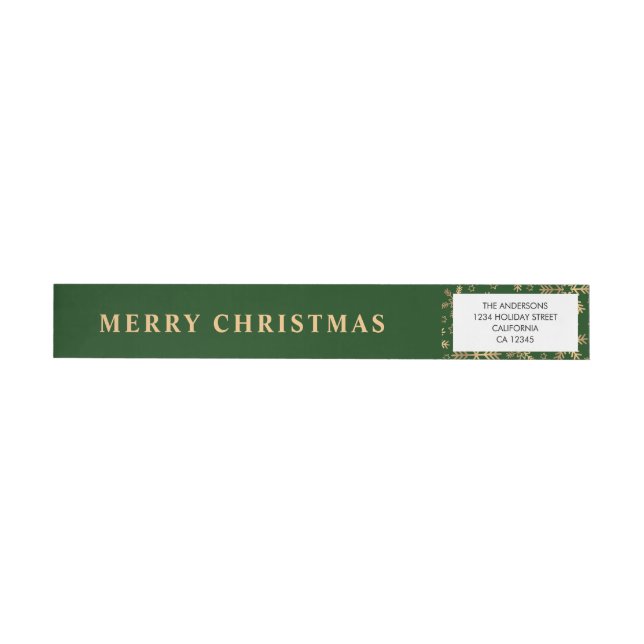 Modern Simple Green Gold Merry Christmas Wrap Around Label (Individual)