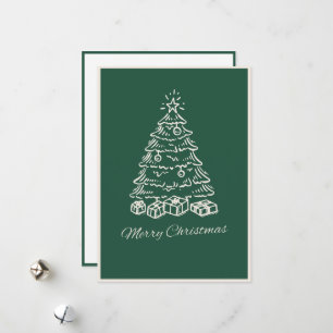 Modern Simple Green Hand Drawn Christmas Tree Holiday Card