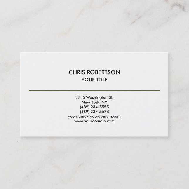 Modern Simple Green Line White Business Card (Front)