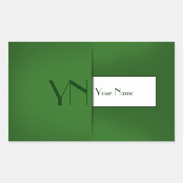Modern Simple Green Monogram Name Rectangular Sticker (Front)