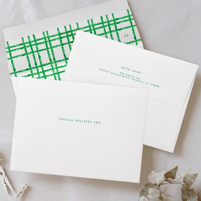 modern simple green painted holiday pre addressed envelope (Creator Uploaded)
