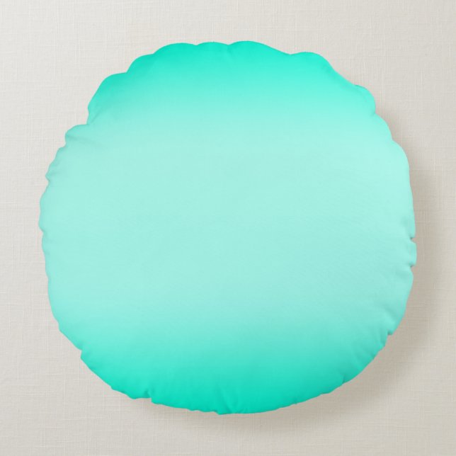 Modern Simple green Turquoise Gradient Colour Round Cushion (Front)