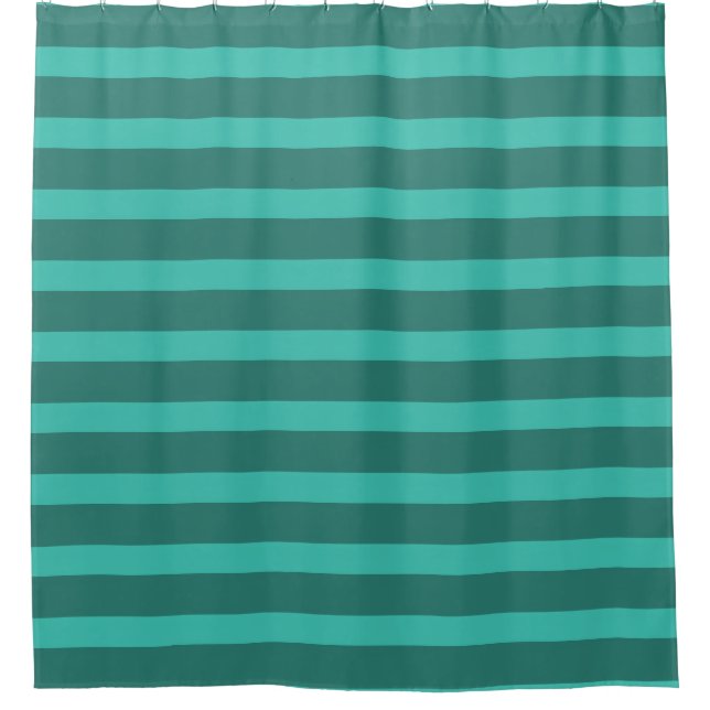 Modern Simple Green Two Tone Stripe line Geometric Shower Curtain (Front)