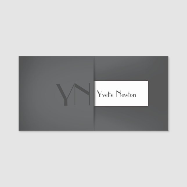 Modern Simple Grey Anthracite Monogram Name Tag (Front)
