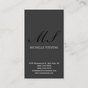 Modern Simple Grey Plain Monogram Business Card