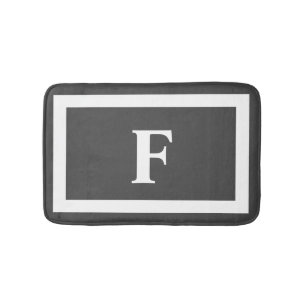 Modern Simple Grey White Monogram Bath Mat