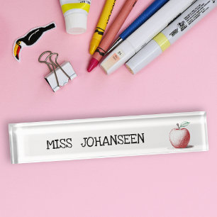 Modern Simple Hand drawn Apple Cute Teacher Gift Nameplate