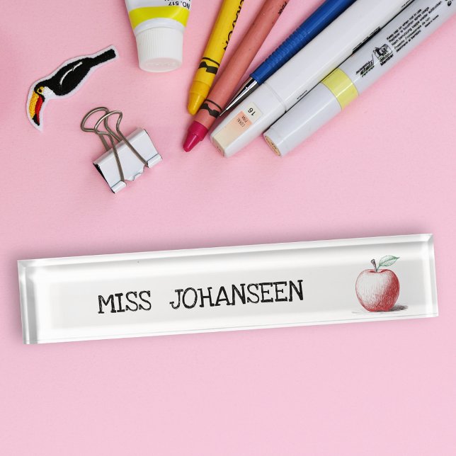 Modern Simple Hand drawn Apple Cute Teacher Gift Nameplate (Creator Uploaded)