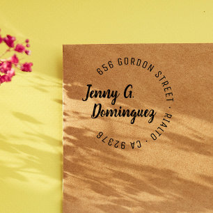 Modern & Simple Handwriting Round Return Address  Rubber Stamp