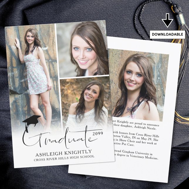 Modern Simple Handwritten Graduate 4 Photo Announcement (Creator Uploaded)