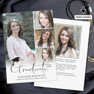 Modern Simple Handwritten Graduate 5 Photo Announcement