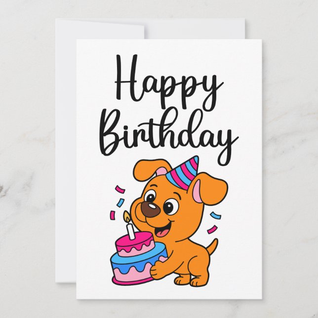 Modern Simple Happy Birthday Cute Dog Card (Front)