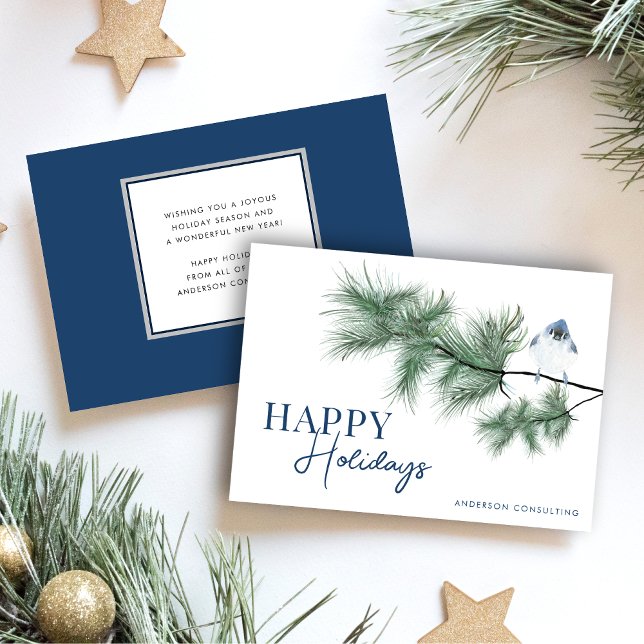 Modern Simple Happy Holidays Bluebird Business Holiday Card (Creator Uploaded)