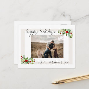 Modern Simple Happy Holidays Family Photo Card