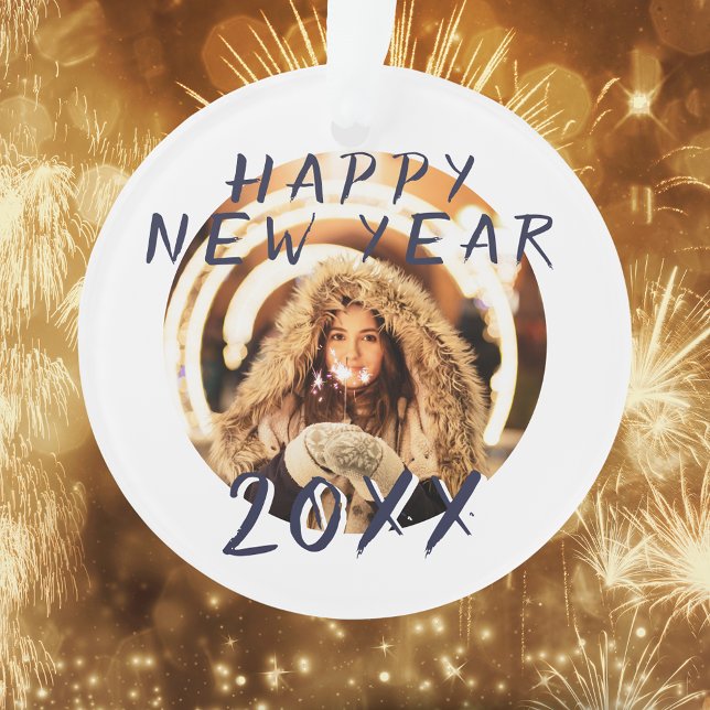 Modern Simple Happy New Year 2022 Photo Ornament (Creator Uploaded)