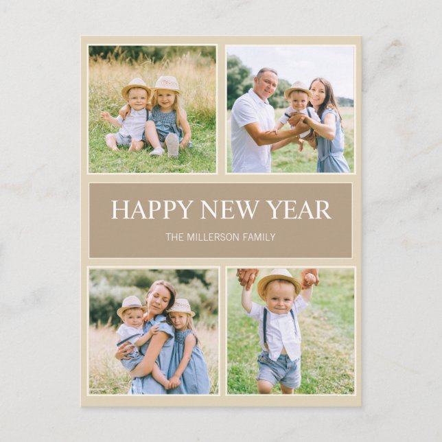 Modern Simple Happy New Year 4 Family Photo    Postcard (Front)
