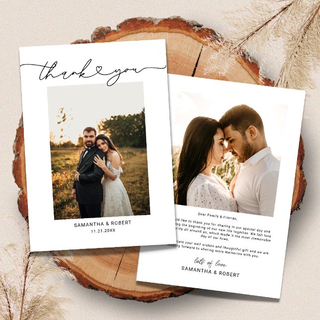 Modern Simple Heart Script Wedding Photo Thank You Card (Creator Uploaded)