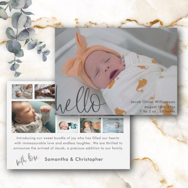 Modern Simple Hello Baby Photo Announcement (Creator Uploaded)