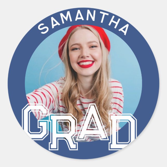 Modern Simple High School Grad Photo Graduation Classic Round Sticker (Front)