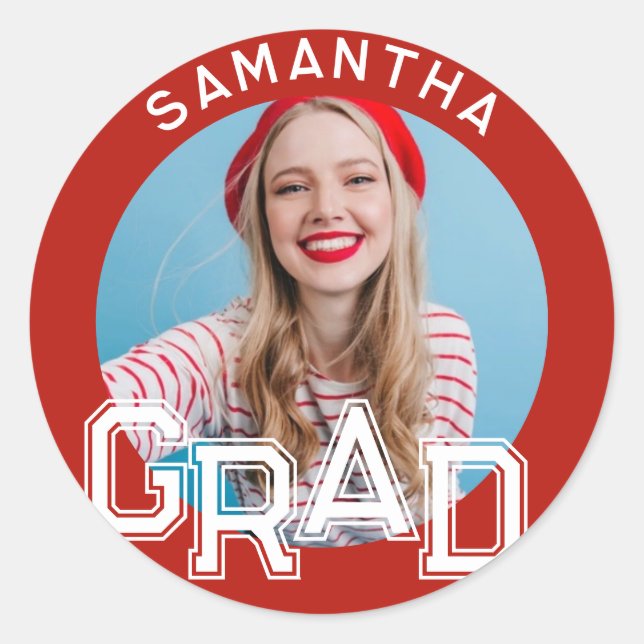 Modern Simple High School Grad Photo Graduation Classic Round Sticker (Front)