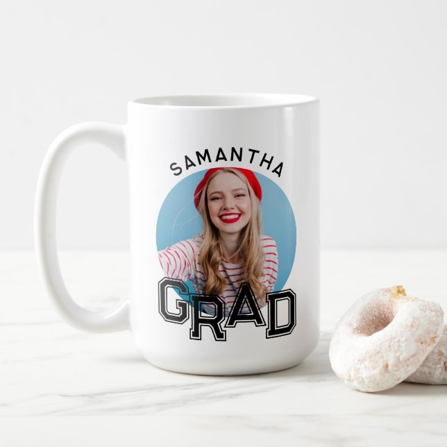 Modern Simple High School Grad Photo Graduation Coffee Mug (With Donut)