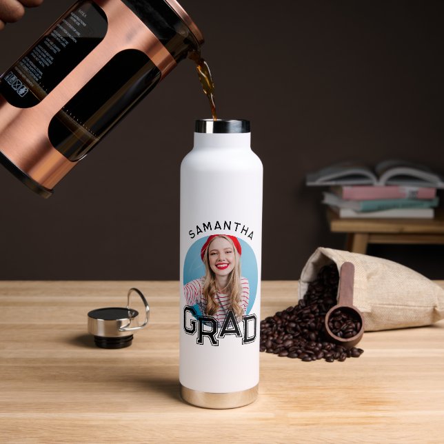 Modern Simple High School Grad Photo Graduation Water Bottle (Coffee)