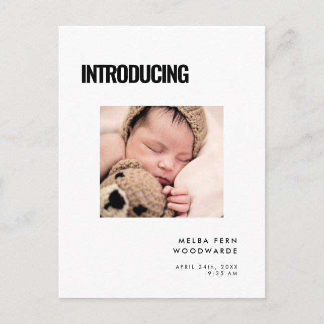 Modern simple Introducing Birth photo Postcard (Front)