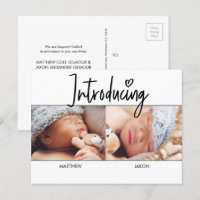 Modern Simple Introducing Script Twins boys photo