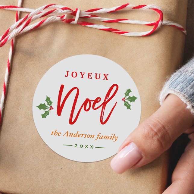 Modern Simple Joyeux Noel Merry Christmas Favour Classic Round Sticker (Creator Uploaded)