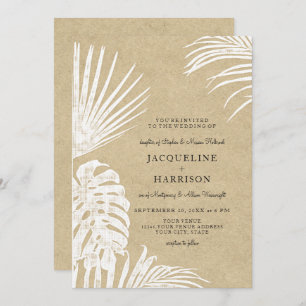 Modern Simple Kraft Tropical Leaf Coastal Ocean Invitation