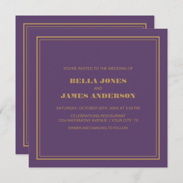 Modern Simple Lavender Gold Wedding Invitation (Front/Back)