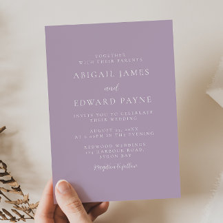 Modern Simple Lavender Mauve Purple Wedding Invitation