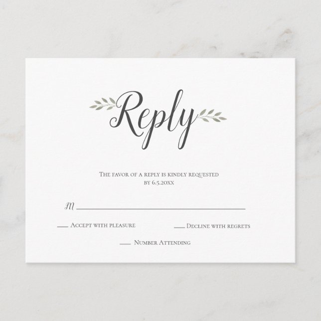 Modern simple leaf wedding rsvp postcards (Front)