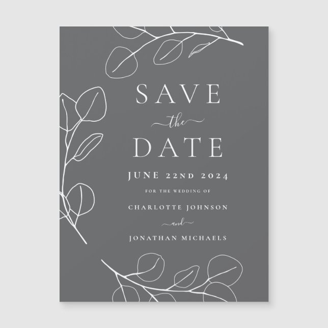 Modern Simple Leaves Grey Wedding (Front)