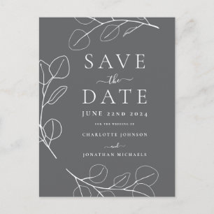 Modern Simple Leaves Grey Wedding Announcement Postcard