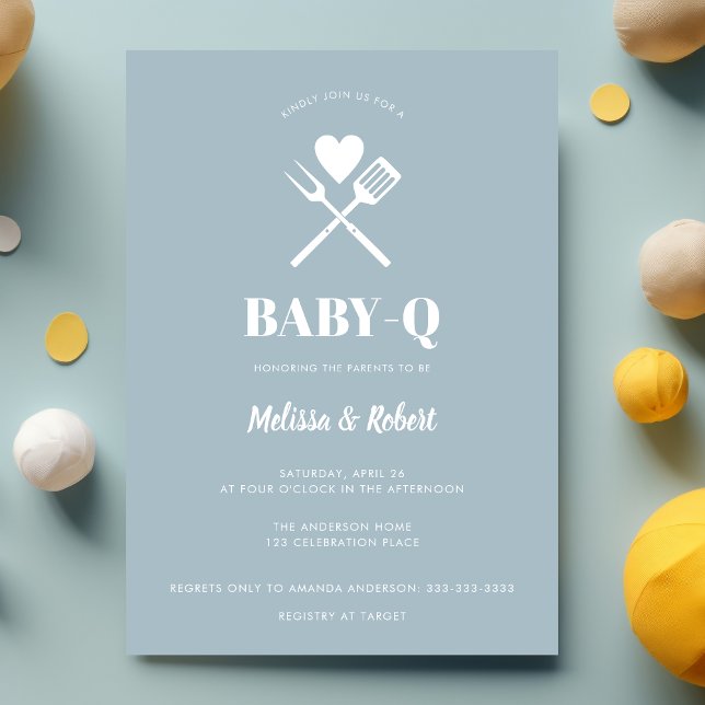 Modern Simple Light Blue BBQ Baby Shower  Invitation (Creator Uploaded)