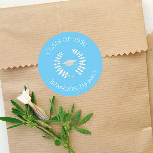 Modern Simple Light Blue Graduation Classic Round Sticker