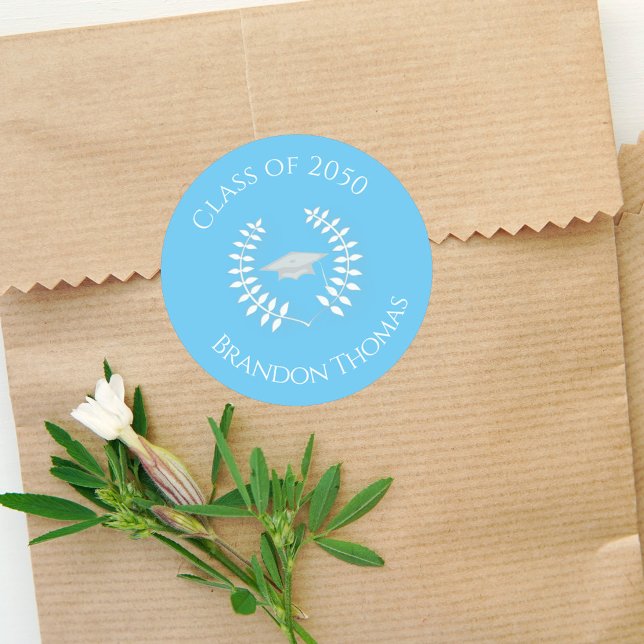 Modern Simple Light Blue Graduation Classic Round Sticker (Creator Uploaded)