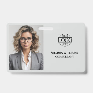 Modern Simple Light Grey Company Employee Photo ID Badge