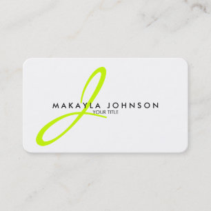 Modern & Simple Lime Green Monogram Professional Business Card