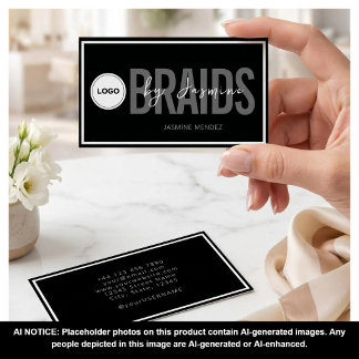 Modern Simple Logo Black White Hair Braider Business Card