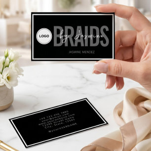 Modern Simple Logo Black White Hair Braider Business Card