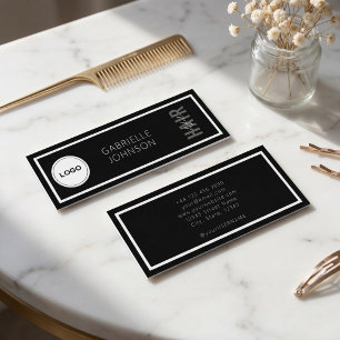 Modern Simple Logo Black White Hair Stylist  Mini Business Card