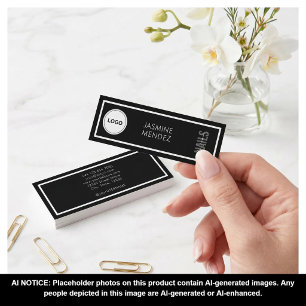 Modern Simple Logo Black White Nail Artist  Mini Business Card