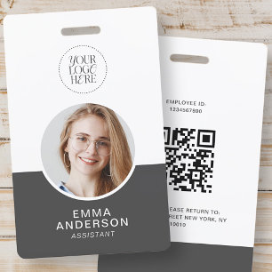 Modern Simple Logo Photo Name QR Code Employee ID Badge